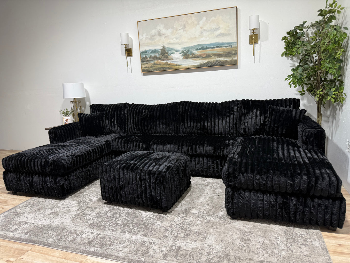 XL Fluffy Double Chaise Sectional Sofa