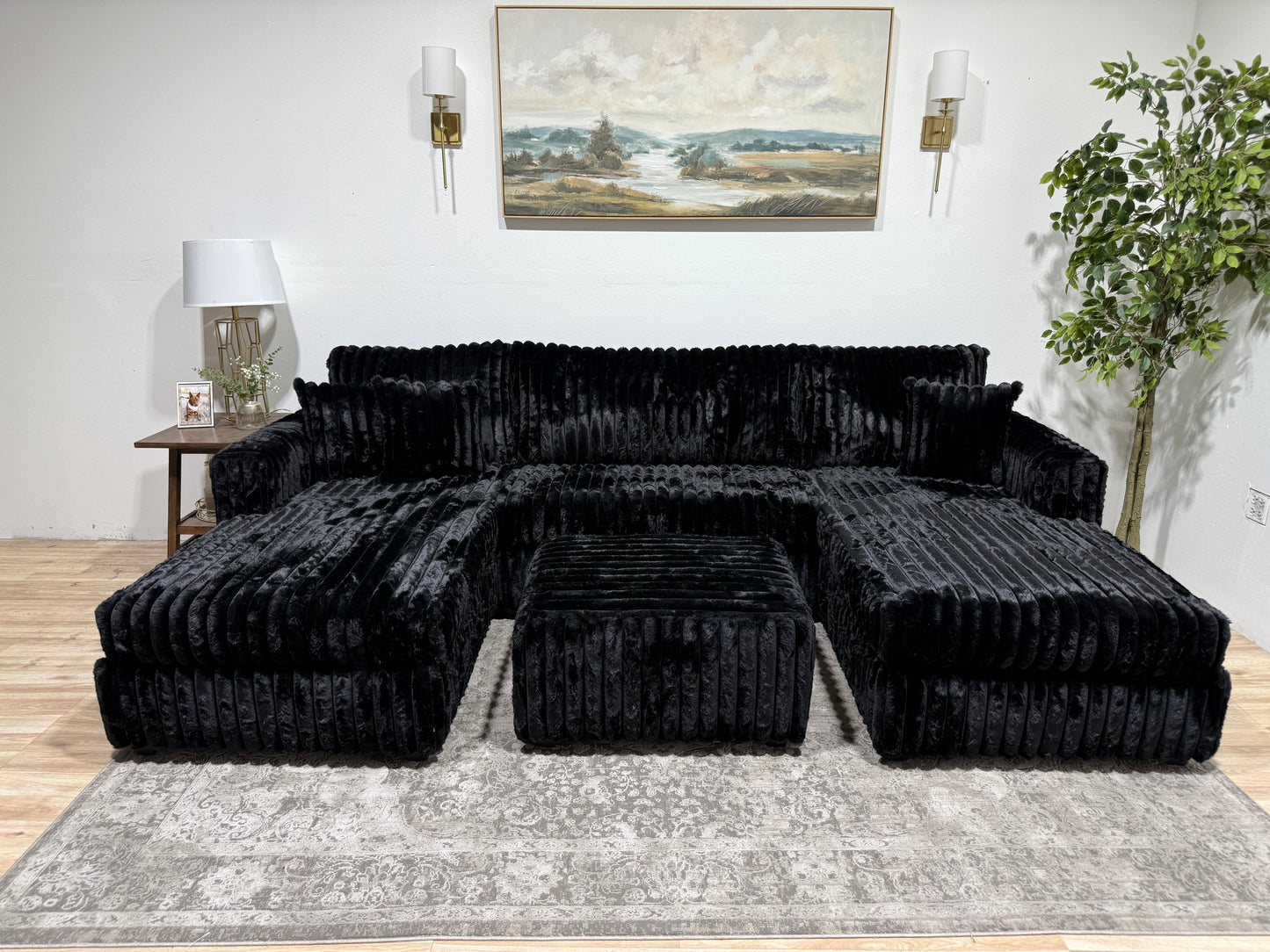 Fluffy Double Chaise Corduroy Sectional Sofa