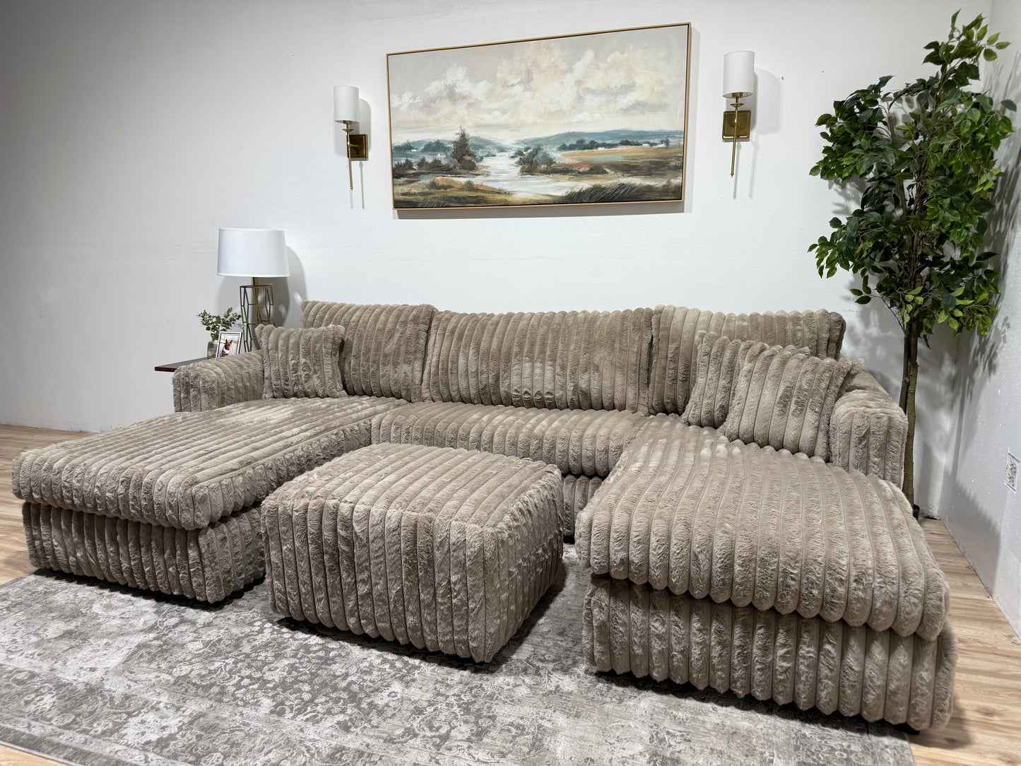 Fluffy Double Chaise Corduroy Sectional Sofa