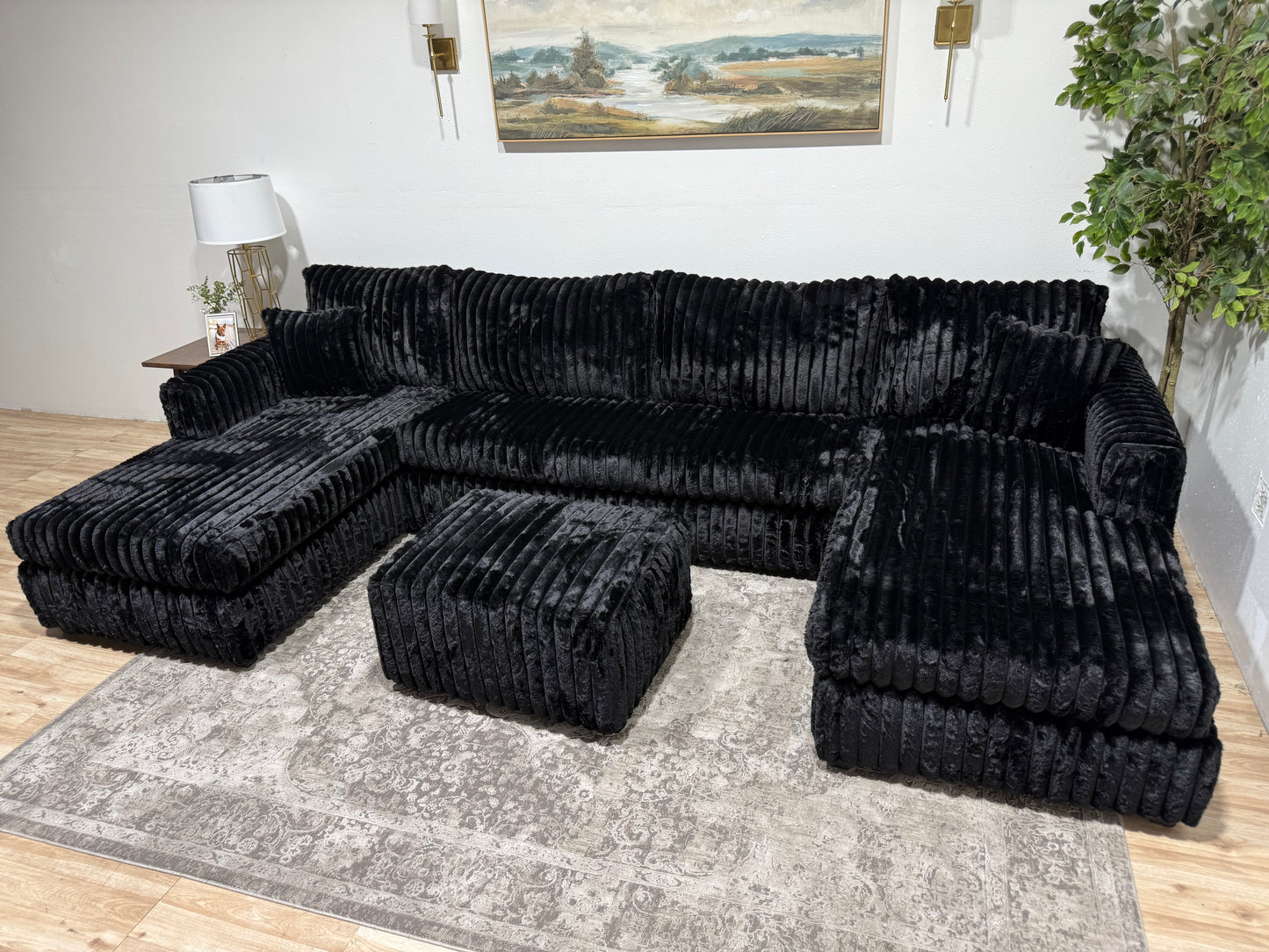 XL Fluffy Double Chaise Sectional Sofa