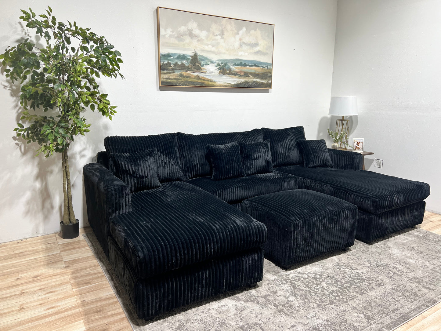 Double Chaise Corduroy Sectional Sofa