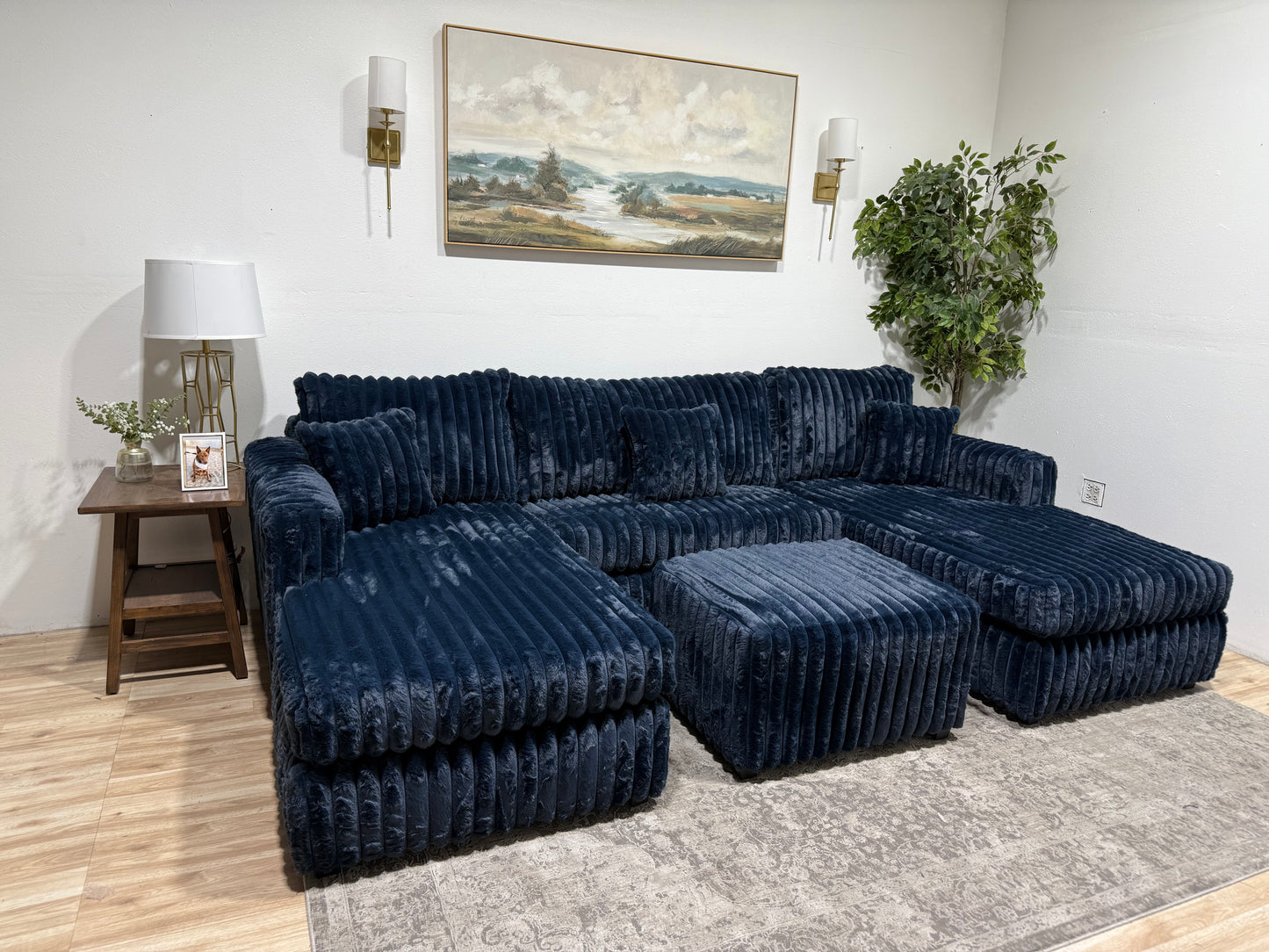 Fluffy Double Chaise Corduroy Sectional Sofa