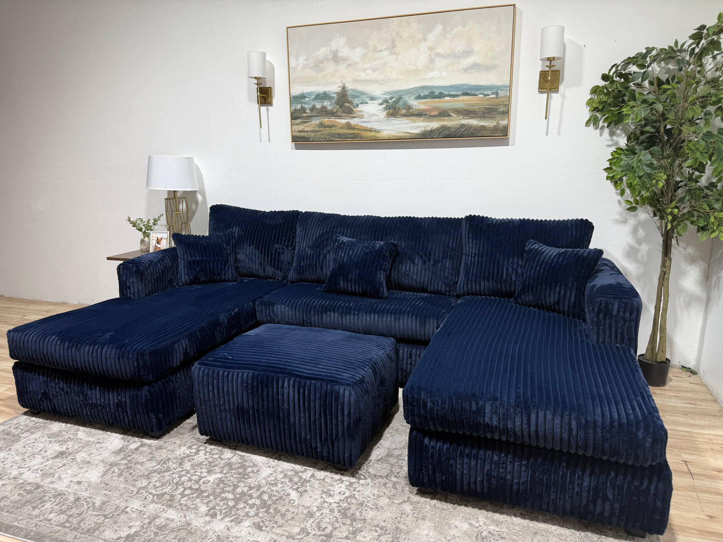 Double Chaise Corduroy Sectional Sofa