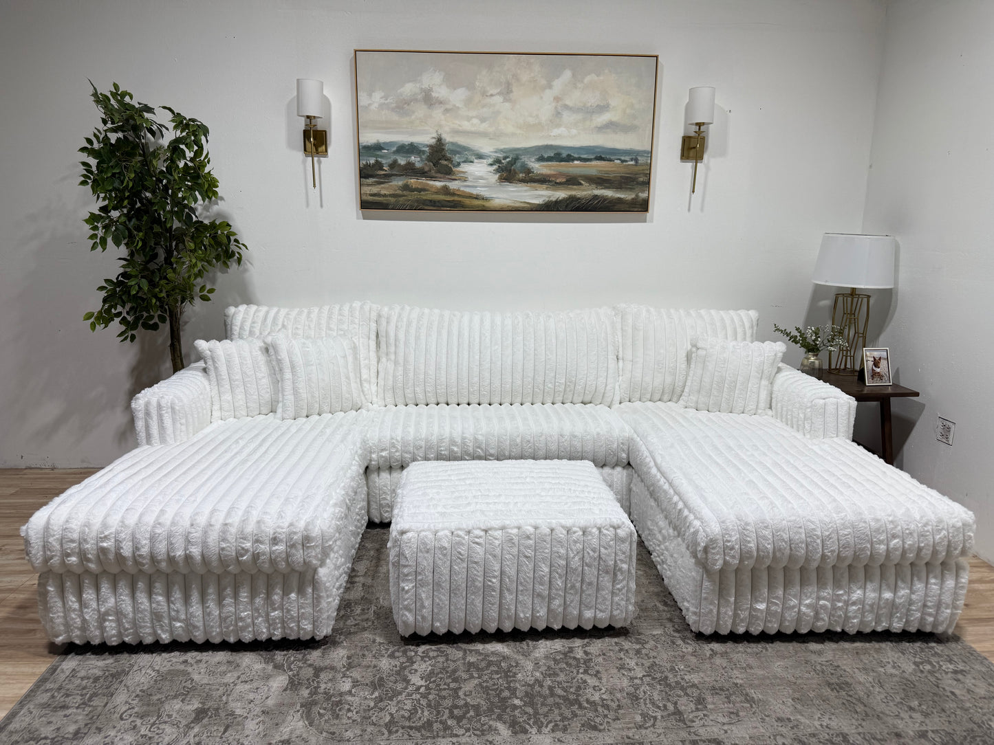 Fluffy Double Chaise Corduroy Sectional Sofa
