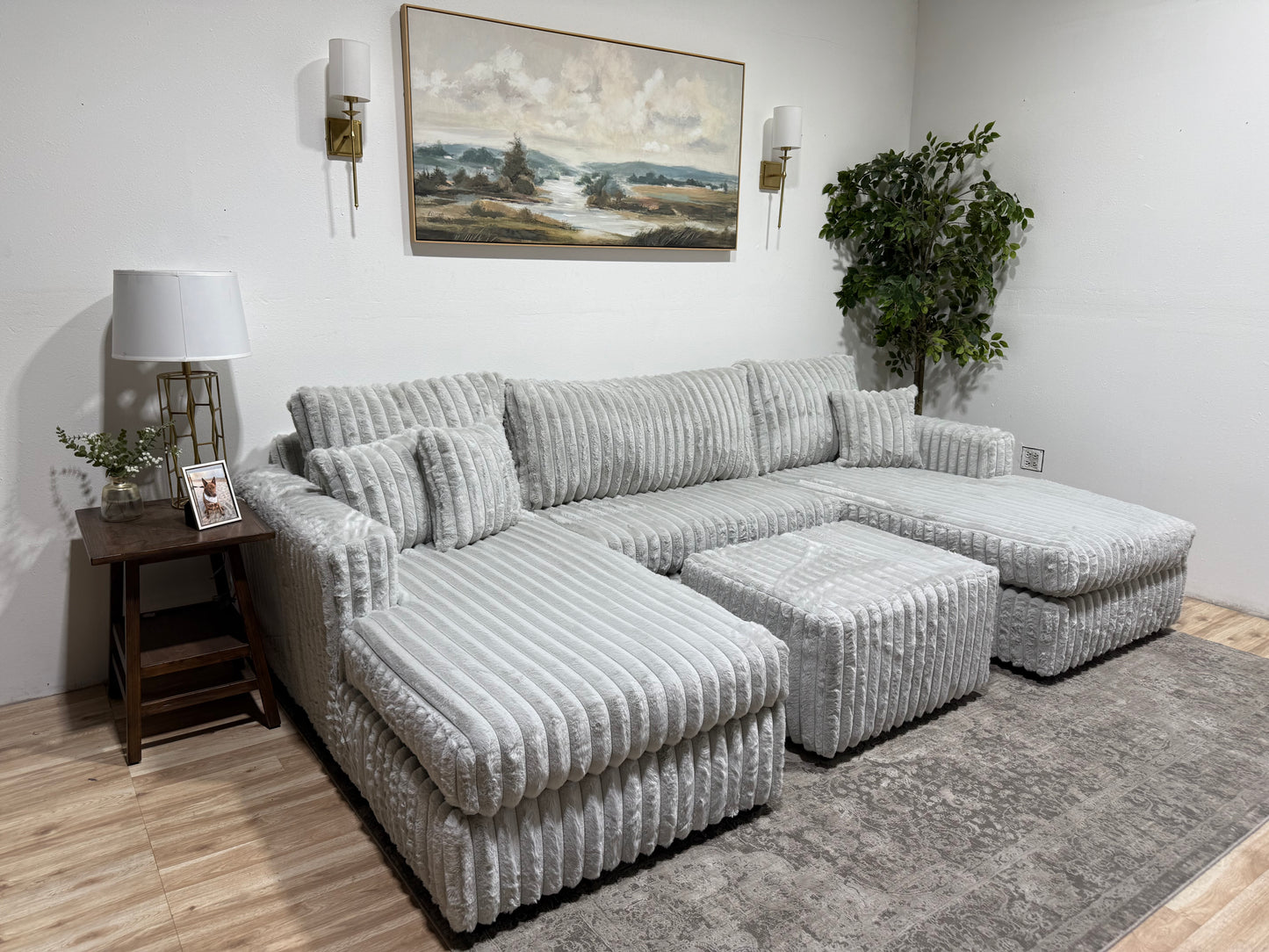 Fluffy Double Chaise Corduroy Sectional Sofa