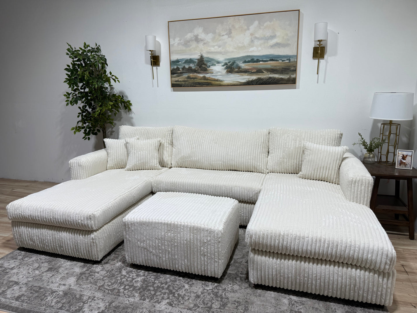Double Chaise Corduroy Sectional Sofa