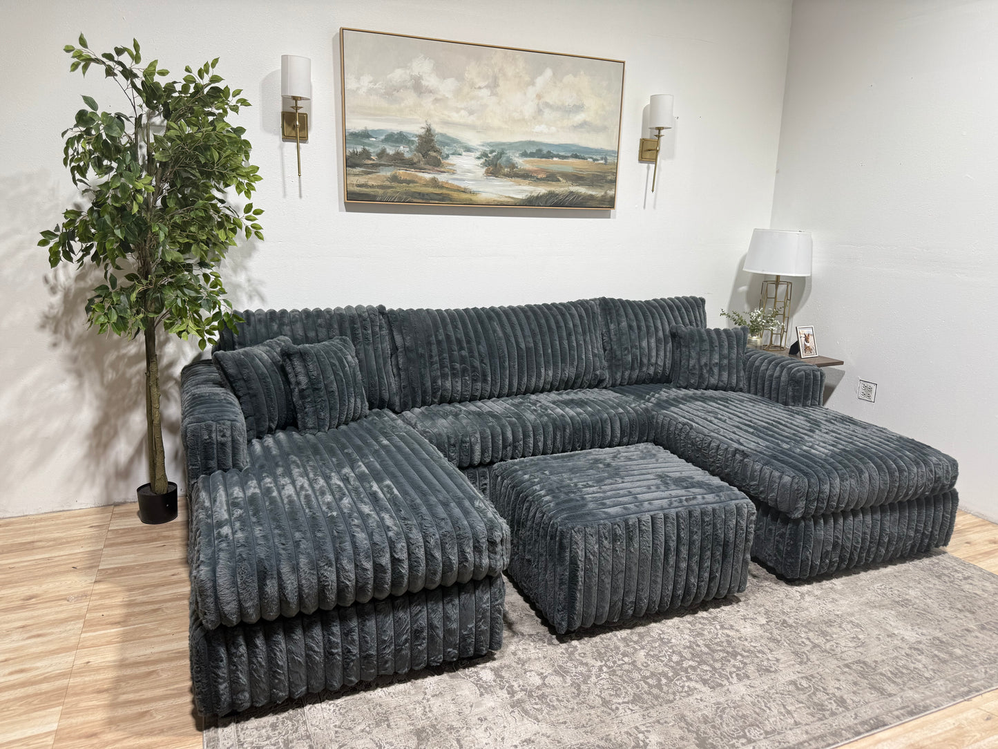 Fluffy Double Chaise Corduroy Sectional Sofa