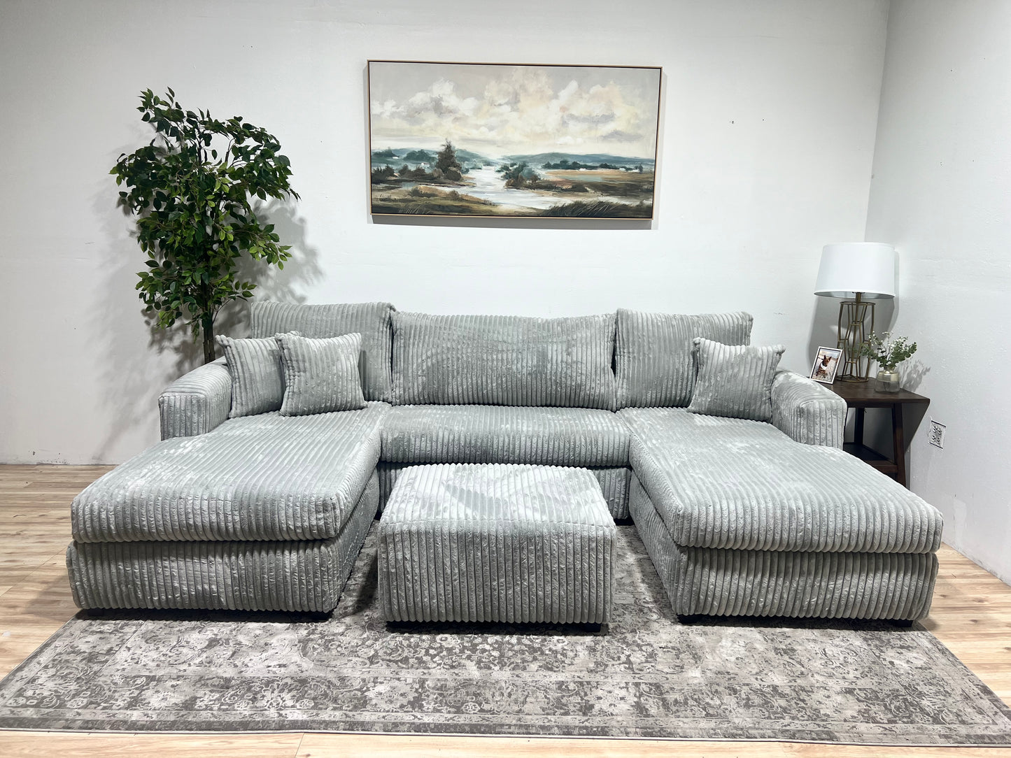 Double Chaise Corduroy Sectional Sofa