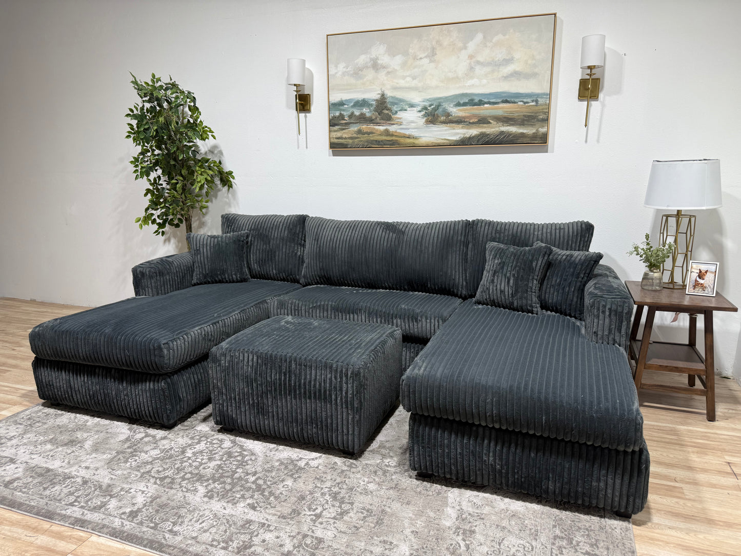 Double Chaise Corduroy Sectional Sofa